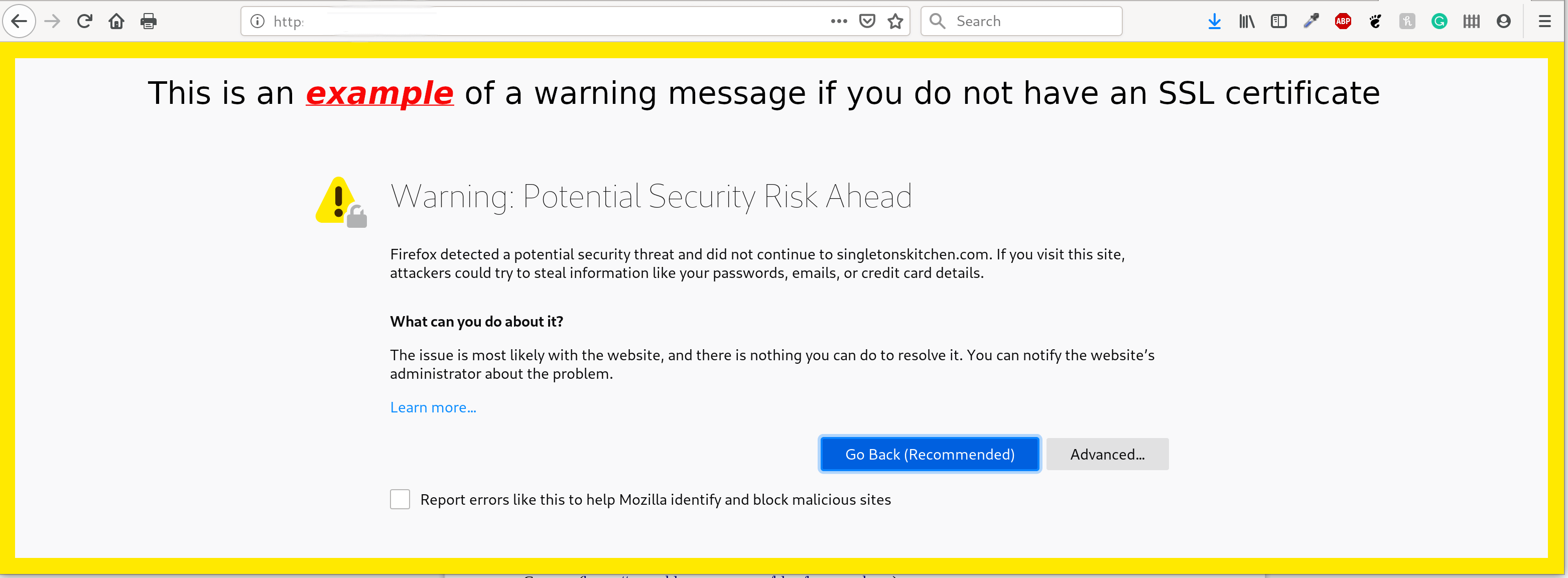 Privacy Error on Firefox from a site that is not secure